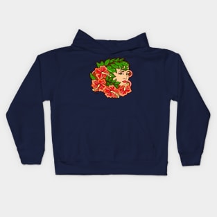 Orange Flowers and Bright Green Leaves Kids Hoodie